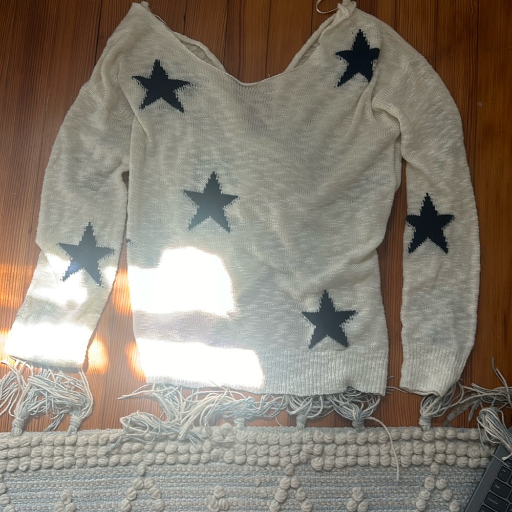 White and blue star sweater